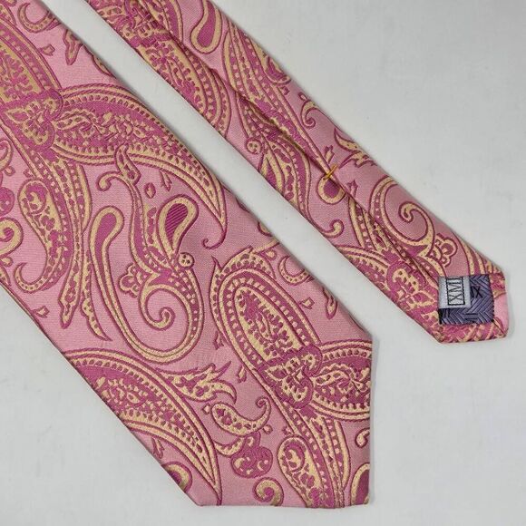 XMI NORDSTROM SILK TIE PINK YELLOW PAISLEY SATIN TEXTURED 3.75" X 58" - Picture 1 of 3